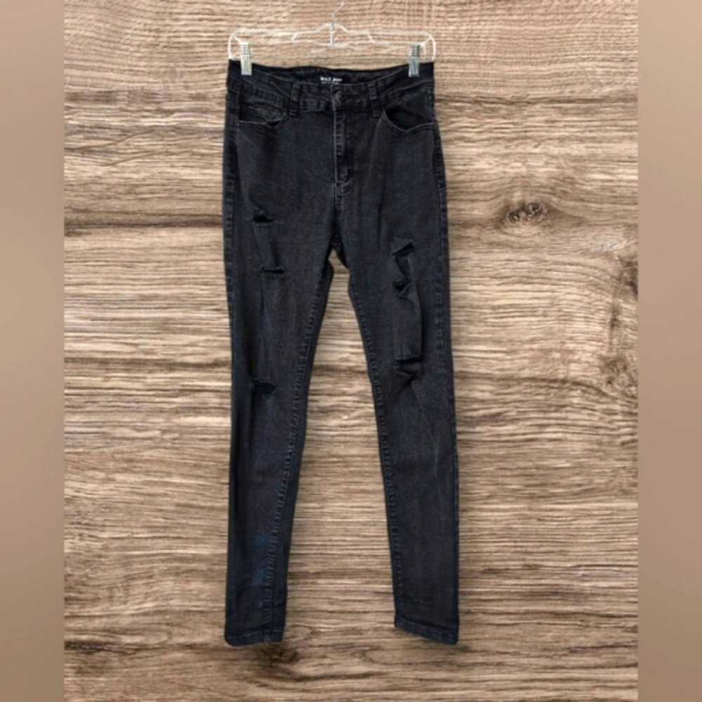 Wax Denim Black Gray Western Grunge Distressed Skinny Jeans Size 11 - Picture 3 of 10